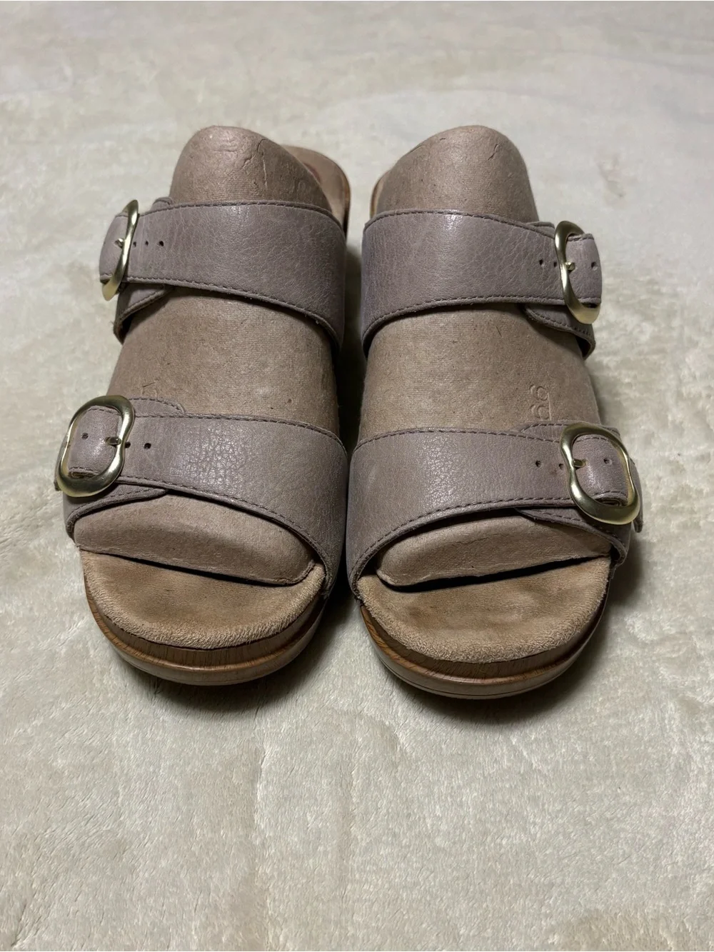 Dansko Double-Strap Wedge Sandals in Taupe Gray
